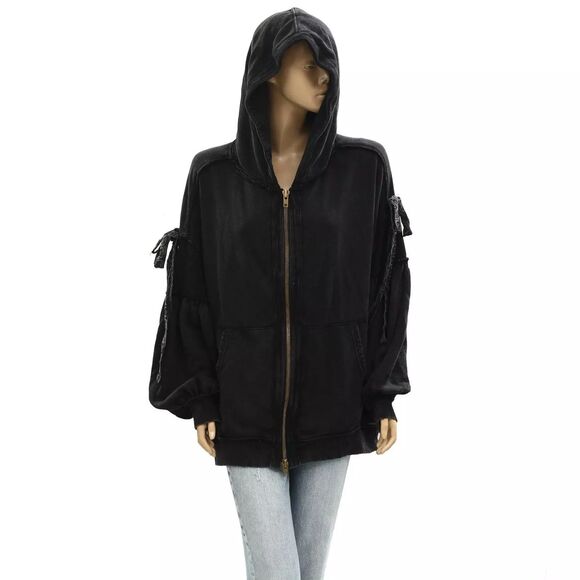 Free People Bow Girl Sweatshirt Hoodie Jacket Top Oversized Cotton XL NWD 283681 - Picture 5 of 12